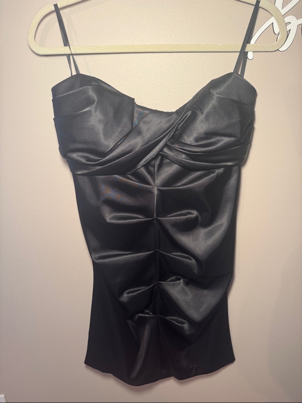 ARDEN B Satin Ruched Black Slip Dress
